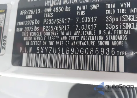 2013 Hyundai Santa Fe Sport from USA, damaged, VIN 5XYZU3LB9DG086936